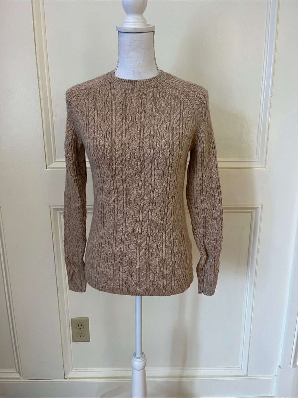 Brooks Brothers Camel Hair Beige Cable-Knit Crewneck Sweater